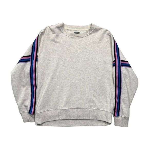 Aerie Women's Oversized Cream Colorful Striped Crewneck Sweatshirt - Picture 1 of 11